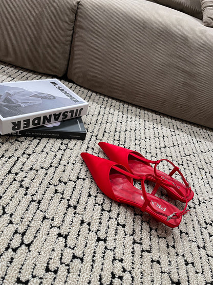 PRADA SATIN SLINGBACK PUMPS CRIMSON