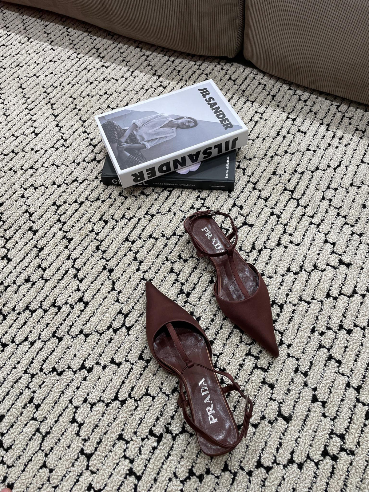 PRADA SATIN SLINGBACK PUMPS CHOCOLATE