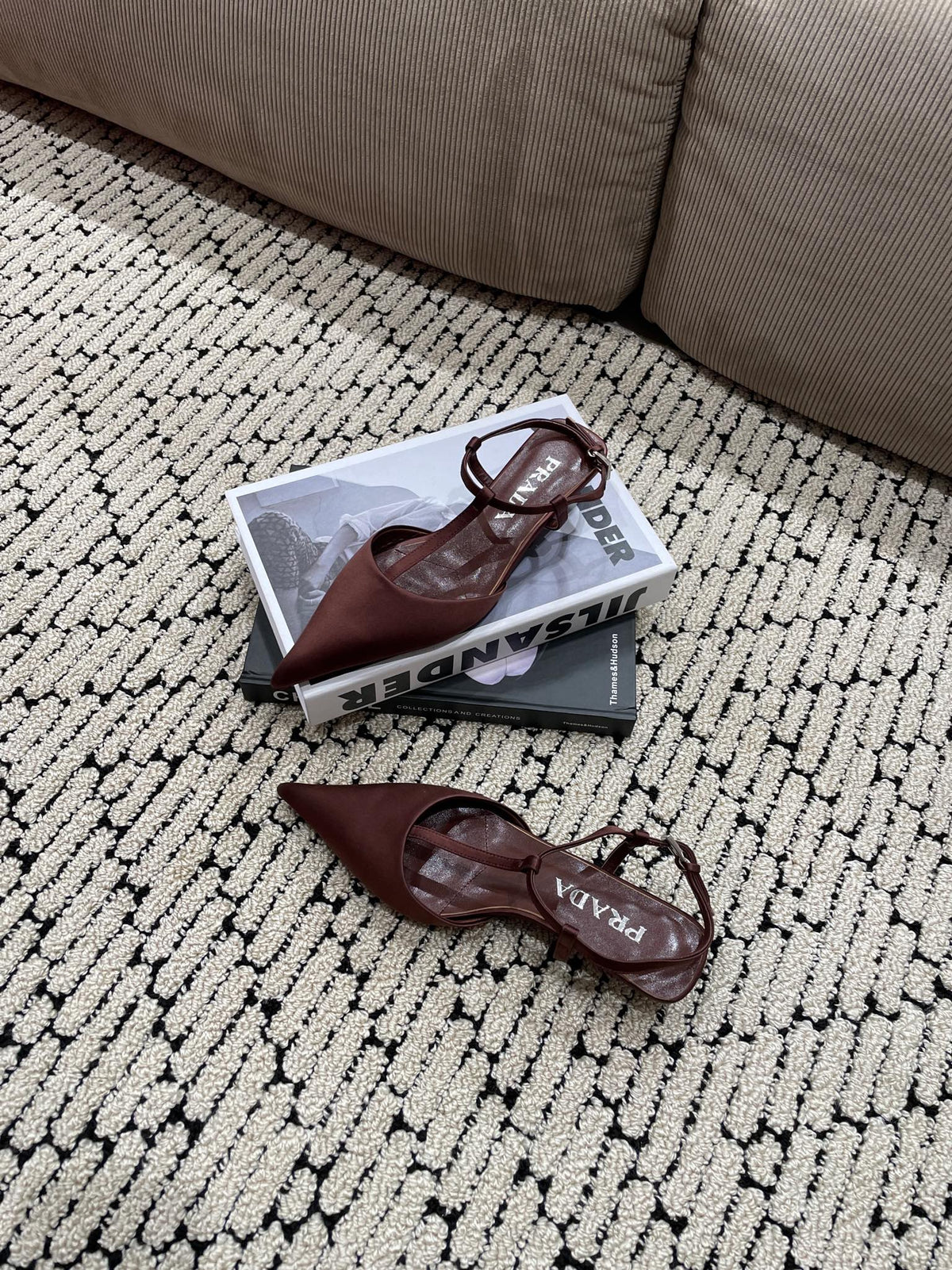 PRADA SATIN SLINGBACK PUMPS CHOCOLATE