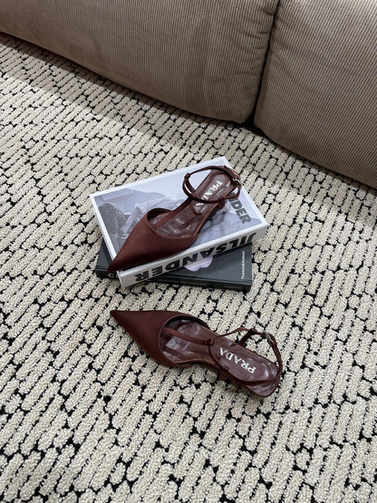 PRADA SATIN SLINGBACK PUMPS CHOCOLATE