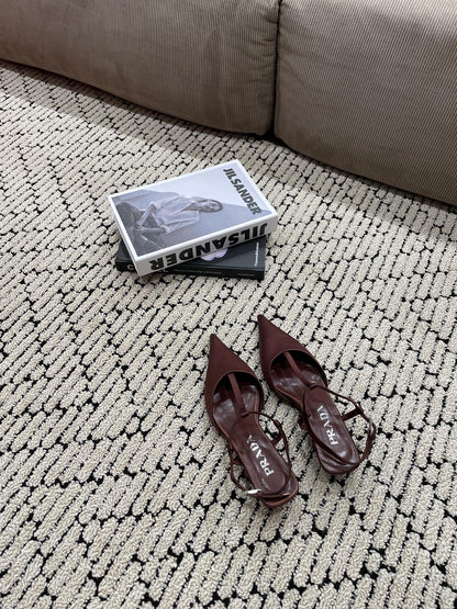 PRADA SATIN SLINGBACK PUMPS CHOCOLATE