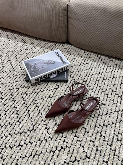 PRADA SATIN SLINGBACK PUMPS CHOCOLATE