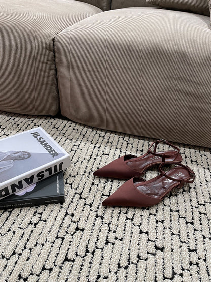 PRADA SATIN SLINGBACK PUMPS CHOCOLATE