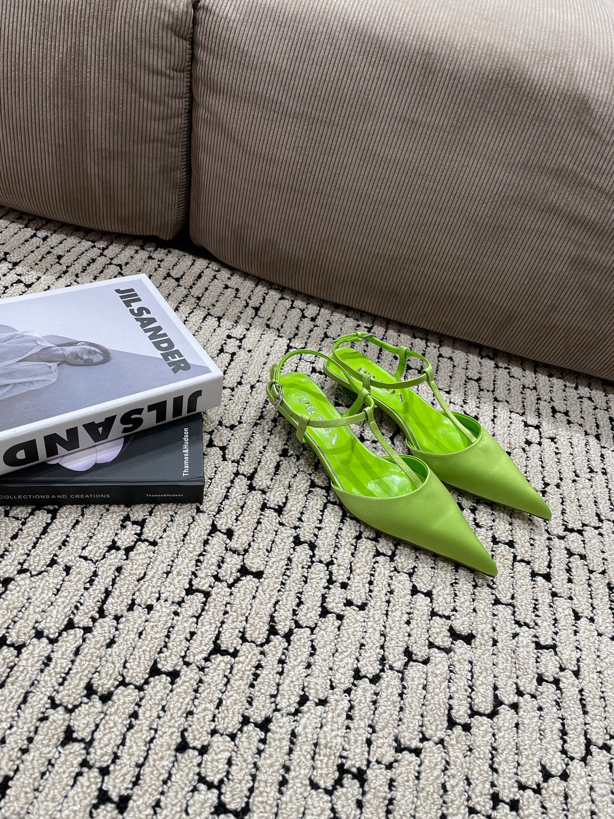 PRADA SATIN SLINGBACK PUMPS CHARTREUSE