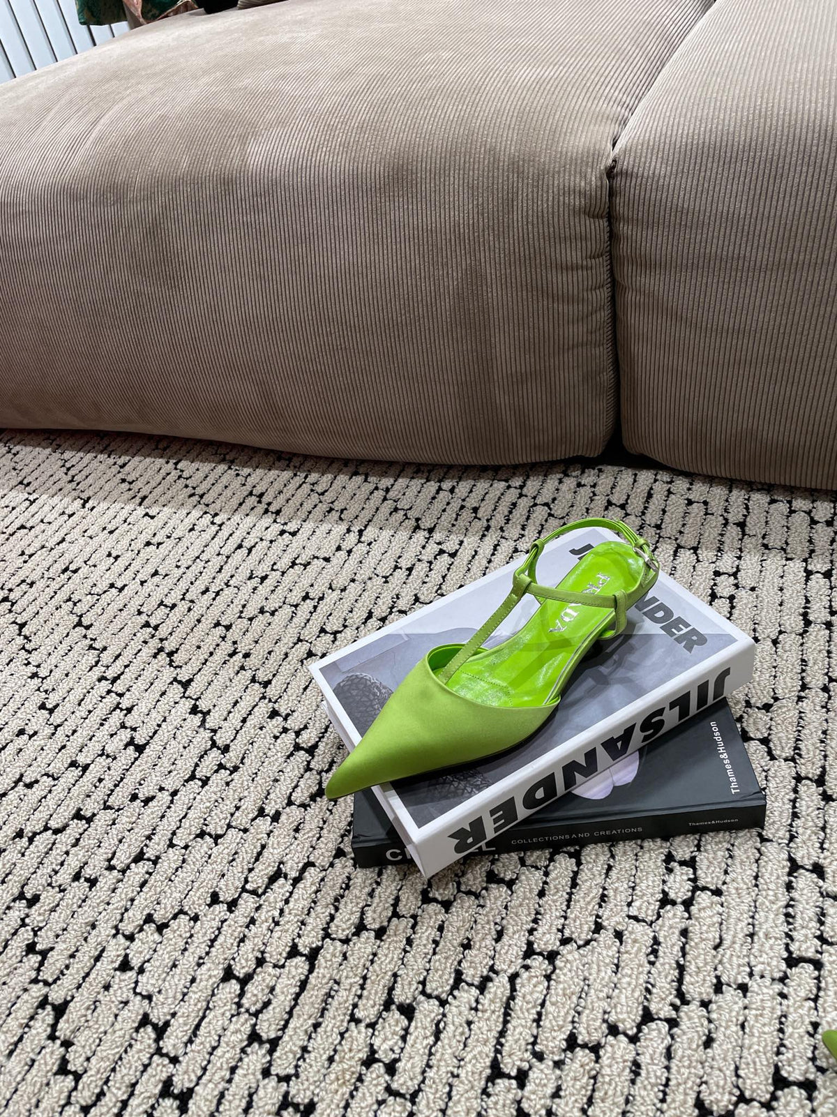 PRADA SATIN SLINGBACK PUMPS CHARTREUSE