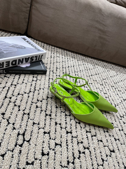 PRADA SATIN SLINGBACK PUMPS CHARTREUSE