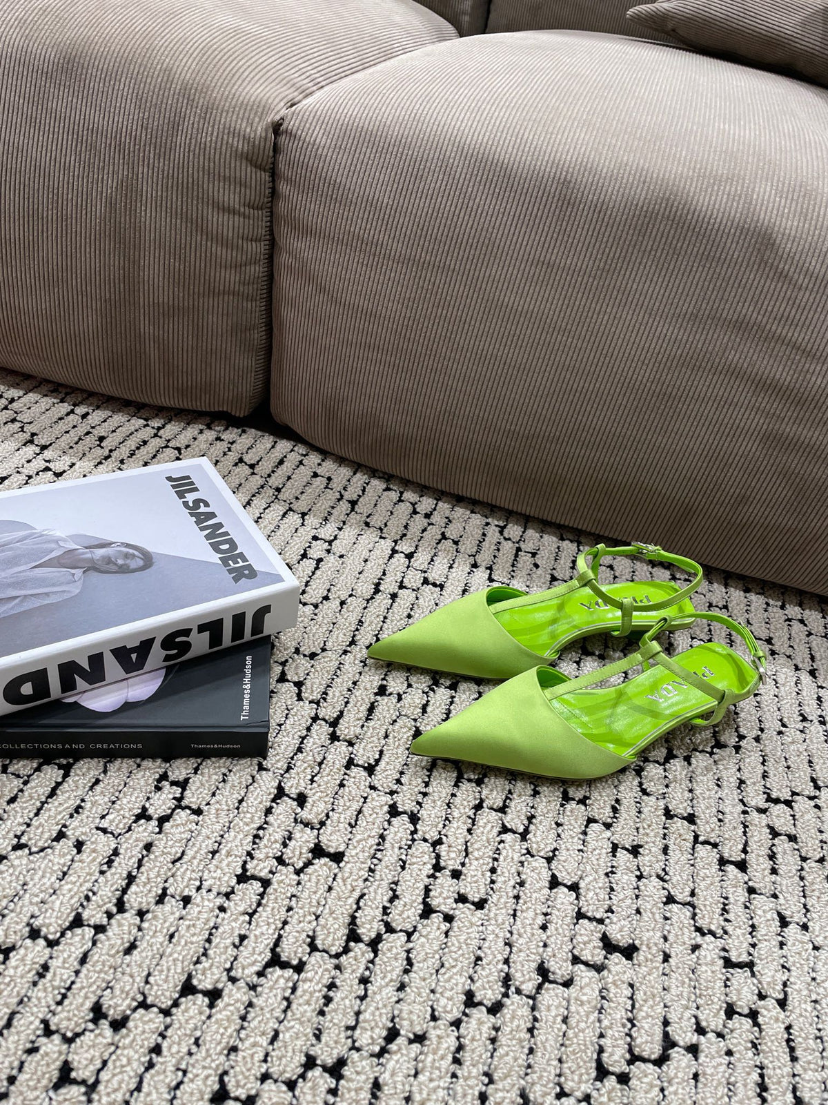 PRADA SATIN SLINGBACK PUMPS CHARTREUSE