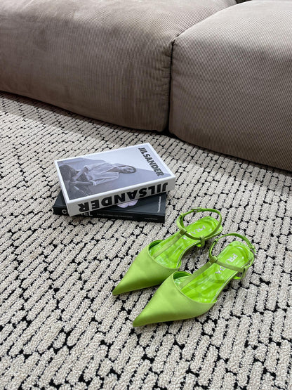 PRADA SATIN SLINGBACK PUMPS CHARTREUSE