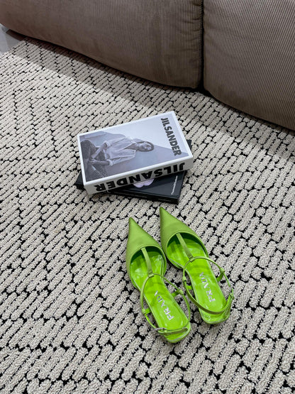 PRADA SATIN SLINGBACK PUMPS CHARTREUSE