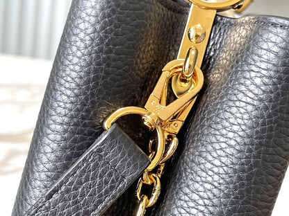 LOUIS VUITTON CAPUCINES BB 27 IN BLACK MIX WHITE TAURILLON GOLD HARDWARE