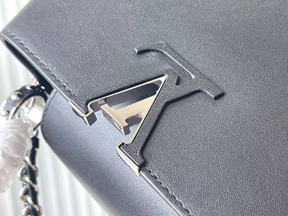 LOUIS VUITTON CAPUCINES EAST-WEST MINI 22 IN BLACK SHEEPSKIN CRYSTAL AND SILVER HARDWARE