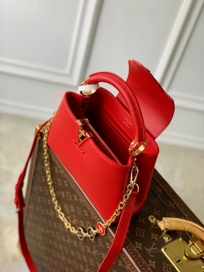 LOUIS VUITTON CAPUCINES MINI 23 IN RED TAURILLON GOLD HARDWARE
