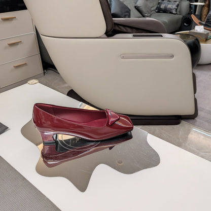 PRADA TRIANGLE LOGO PUMPS IN CURRANT RED GLOSSY CALFSKIN