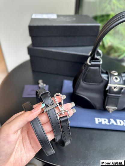 PRADA 22 MOON PADDED BAG IN BLACK CALFSKIN WITH STRAP