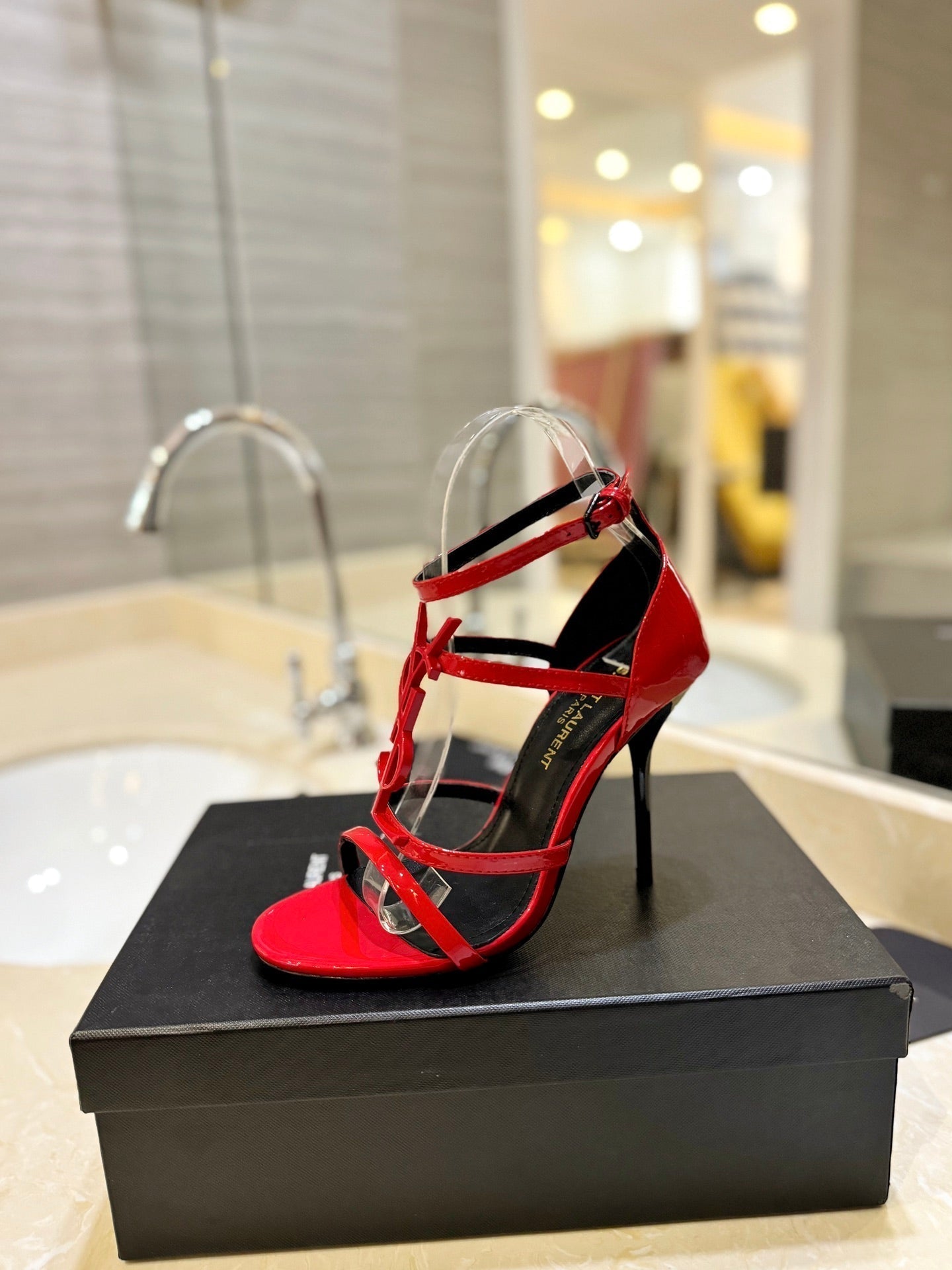 SL CASSANDRA HEELED SANDALS RED CALFSKIN