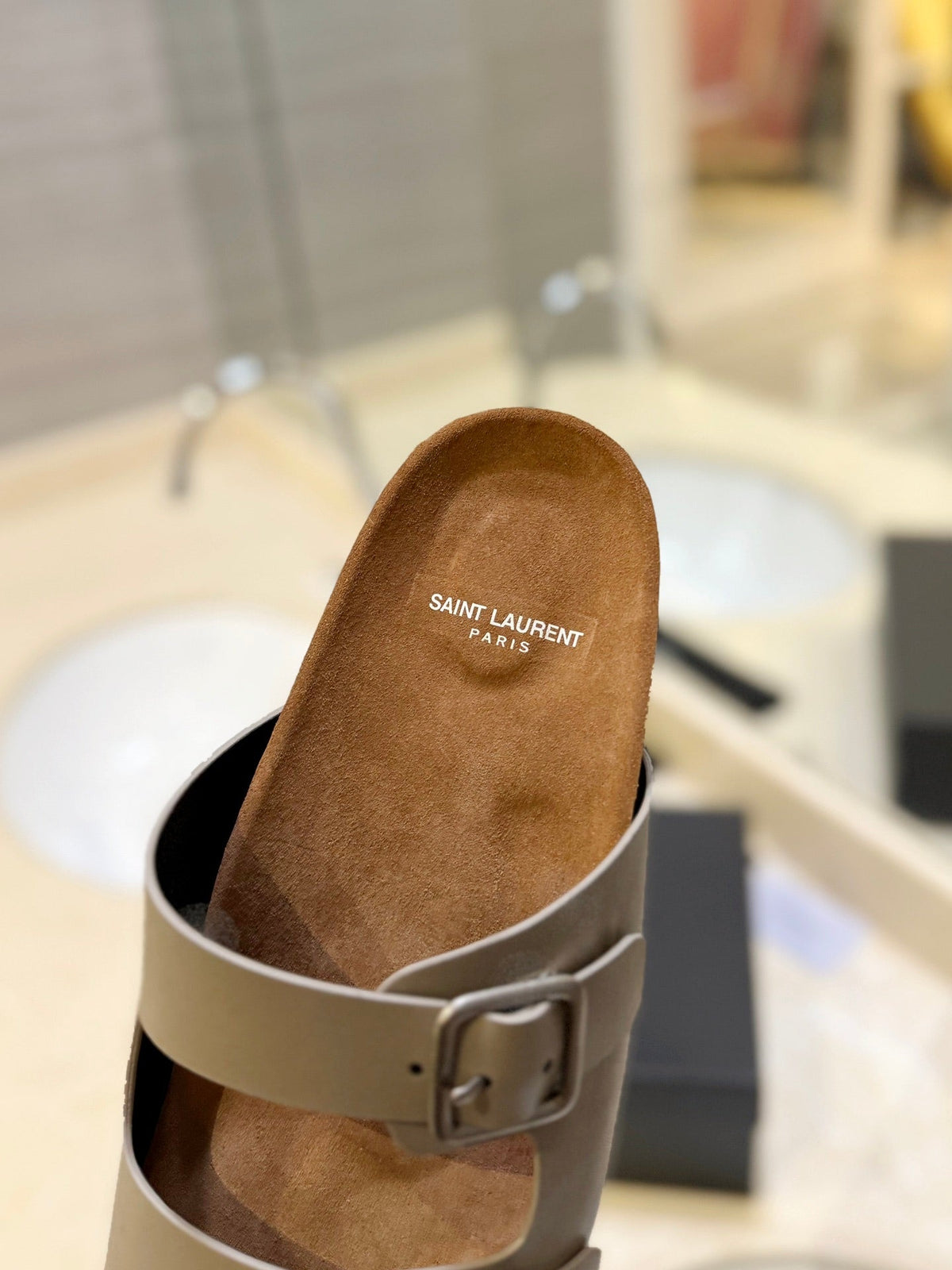 SL Flat Sandal Women Brown Seude Grey Calfskin