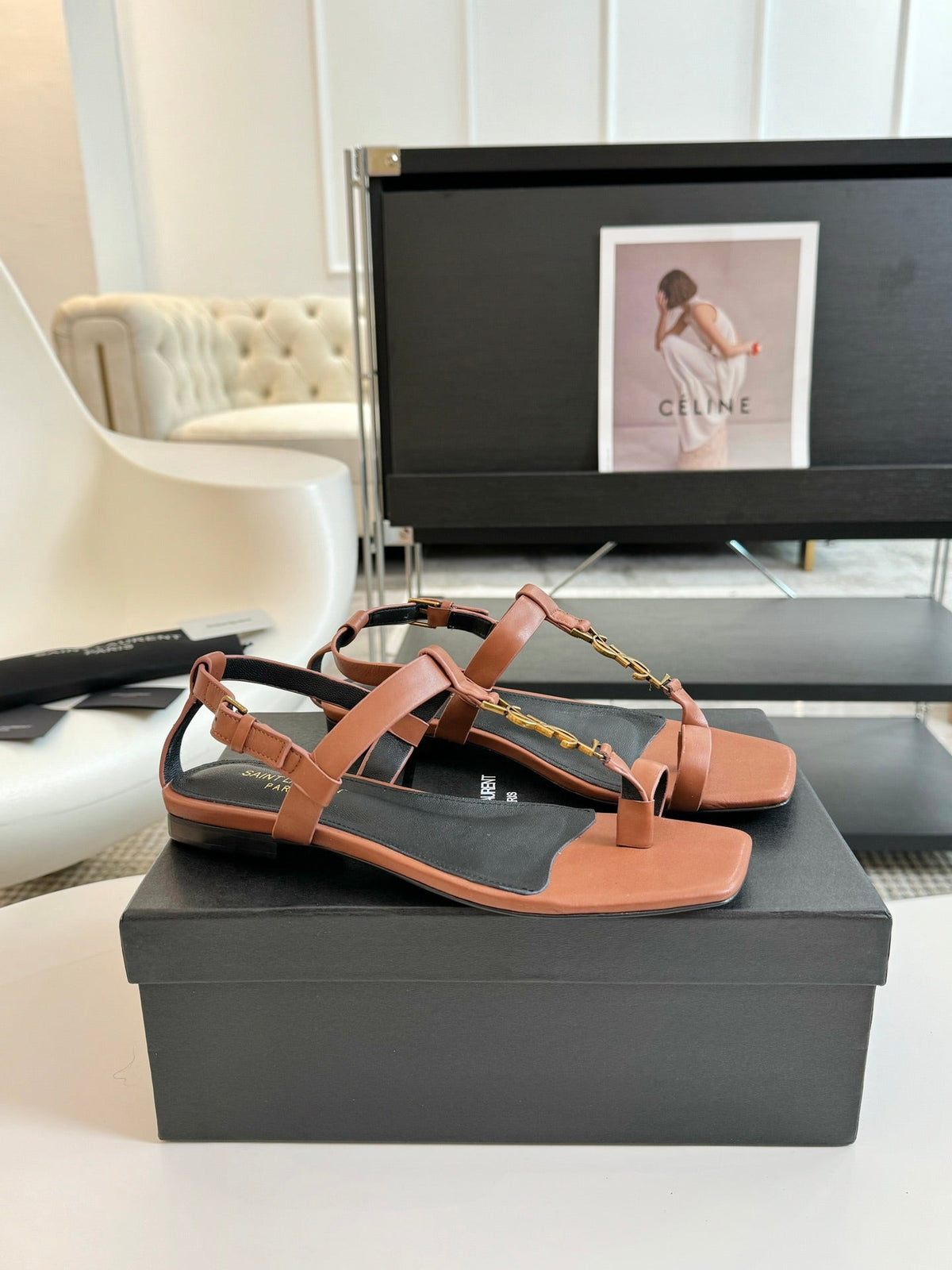SL CASSANDRA ONE SANDAL FLAT CIDER CALFSKIN
