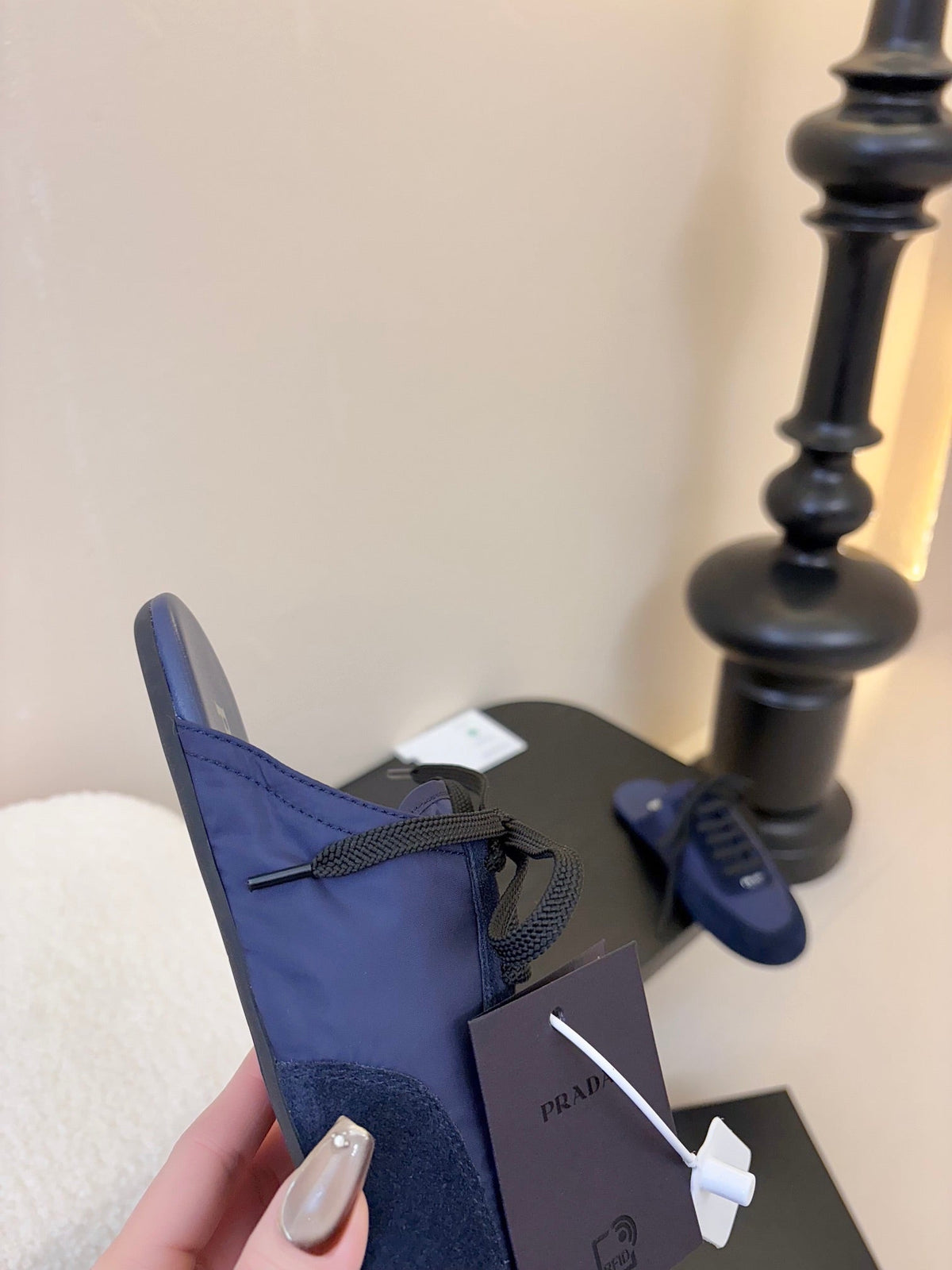 PRADA SNEAKER MULES IN NAVY BLUE NYLON AND SUEDE