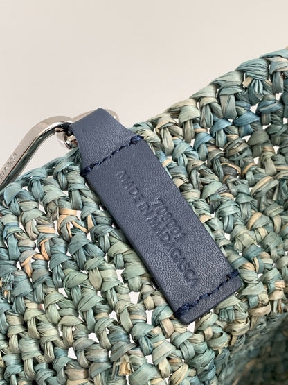LOEWE LOE 30 SLIT BAG IN DENIM BLUE RAFFIA AND CALFSKIN