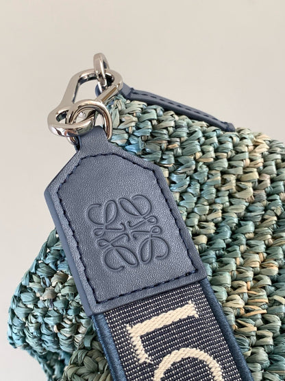 LOEWE LOE 30 SLIT BAG IN DENIM BLUE RAFFIA AND CALFSKIN