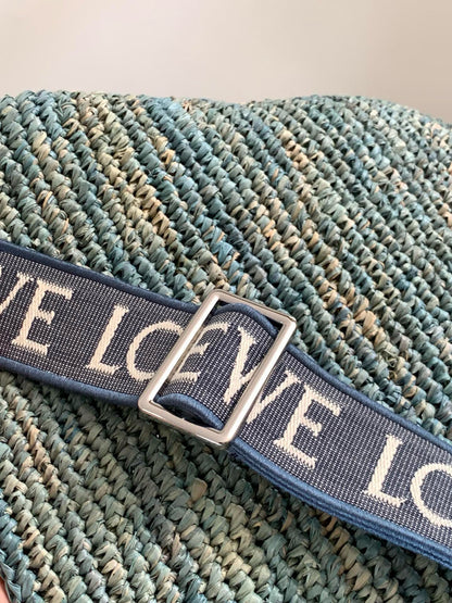LOEWE LOE 30 SLIT BAG IN DENIM BLUE RAFFIA AND CALFSKIN