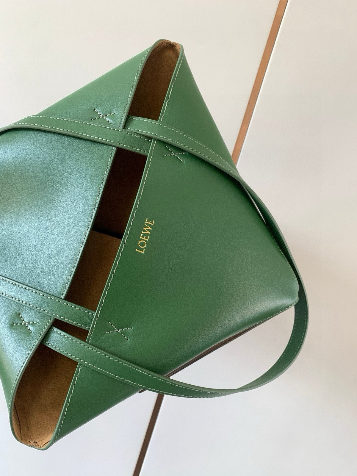 LOEWE 25S PUZZLE FOLD BAG 31 IN AMBER HUNTER GREEN SHINY CALFSKIN