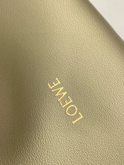 LOEWE 25S LARGE FLAMENCO CLUTCH BAG 30 IN DUSTY KHAKI CALFSKIN