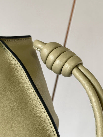 LOEWE 25S LARGE FLAMENCO CLUTCH BAG 30 IN DUSTY KHAKI CALFSKIN