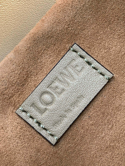 LOEWE 25S LARGE FLAMENCO CLUTCH BAG 30 IN DUSTY KHAKI CALFSKIN