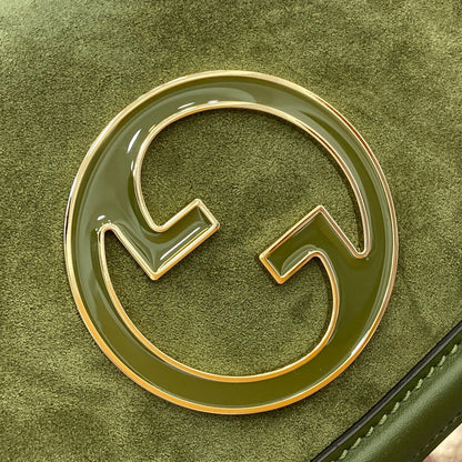 GUCCI BLONDIE MINI SHOULDER BAG 21 IN JUNIPER GREEN CALFSKIN AND SUEDE GOLD HARDWARE