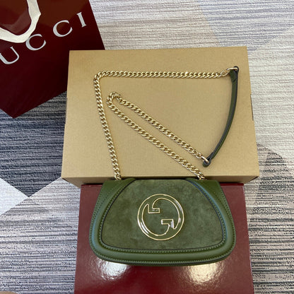 GUCCI BLONDIE MINI SHOULDER BAG 21 IN JUNIPER GREEN CALFSKIN AND SUEDE GOLD HARDWARE
