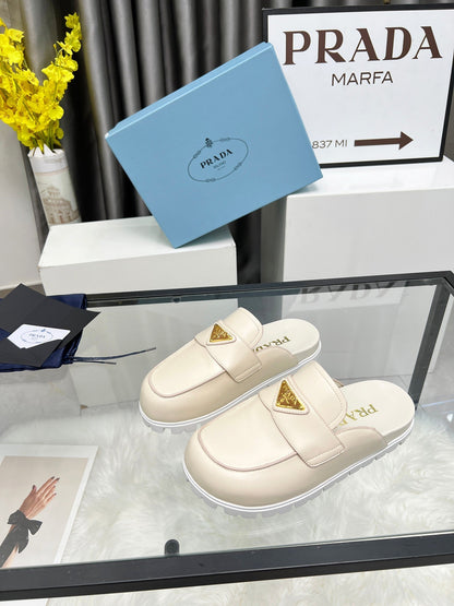 PRADA SABOTS MULES BEIGE CALFSKIN