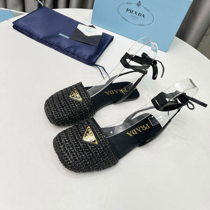 PRADA CROCHET SANLS IN BLACK FABRIC
