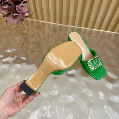 VALENTINO 25S HIGH-HEEL MULES 60 MM IN GREEN PATENT CALFSKIN WITH CRYSTAL-EMBELLISHED STRAP