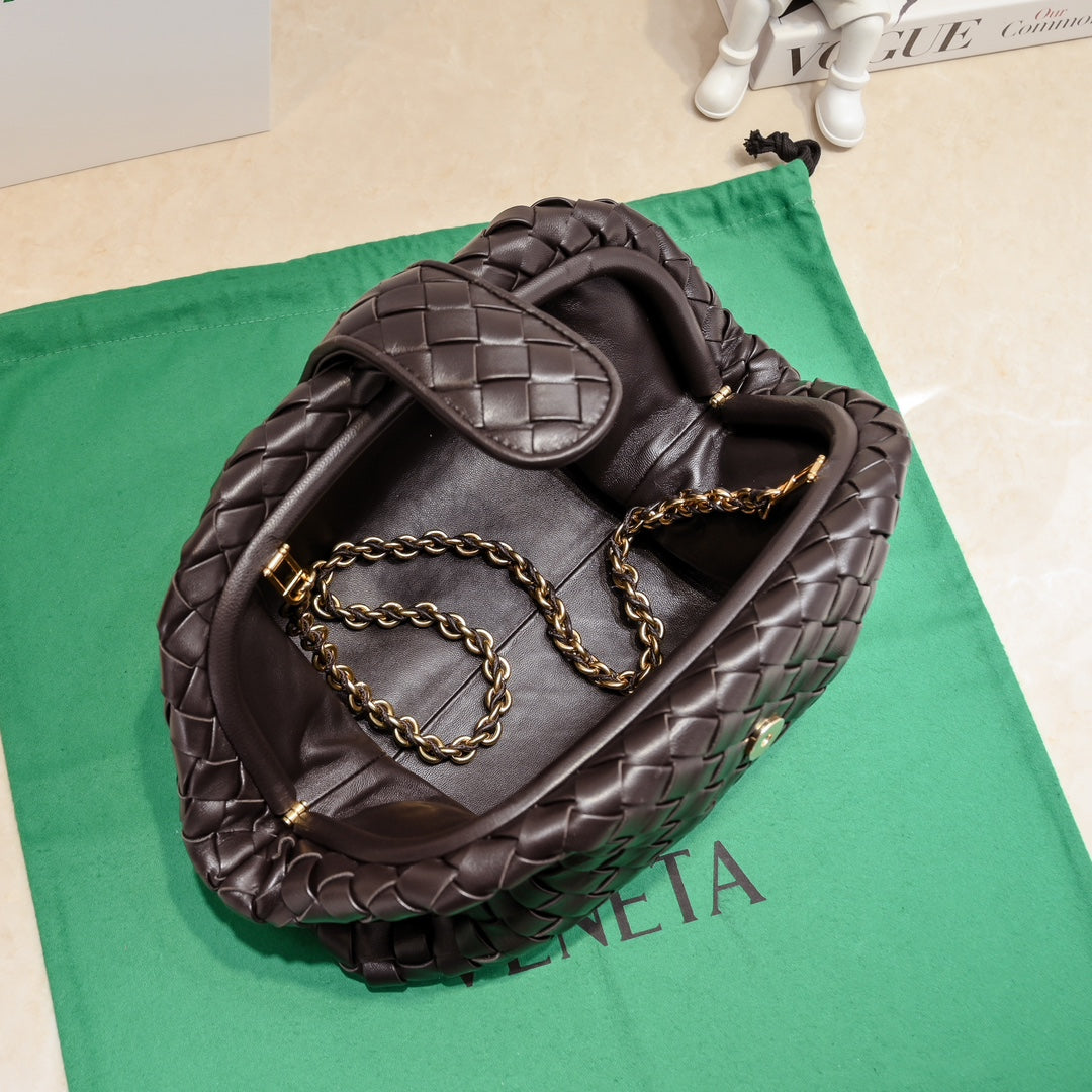 BOTTEGA VENETA Teen Lauren 1980 With Chain 31.5 Chocolate Leather Ghw