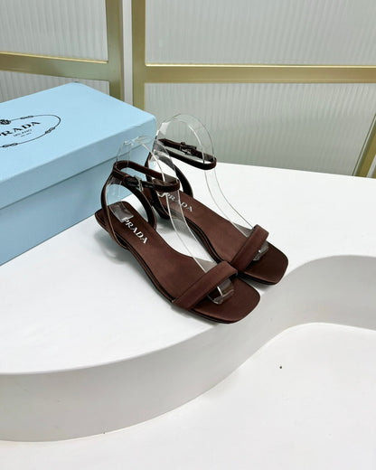 PRADA TRIANGLE HEEL SATIN SANLS BROWN