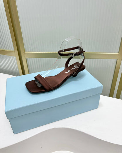 PRADA TRIANGLE HEEL SATIN SANLS BROWN