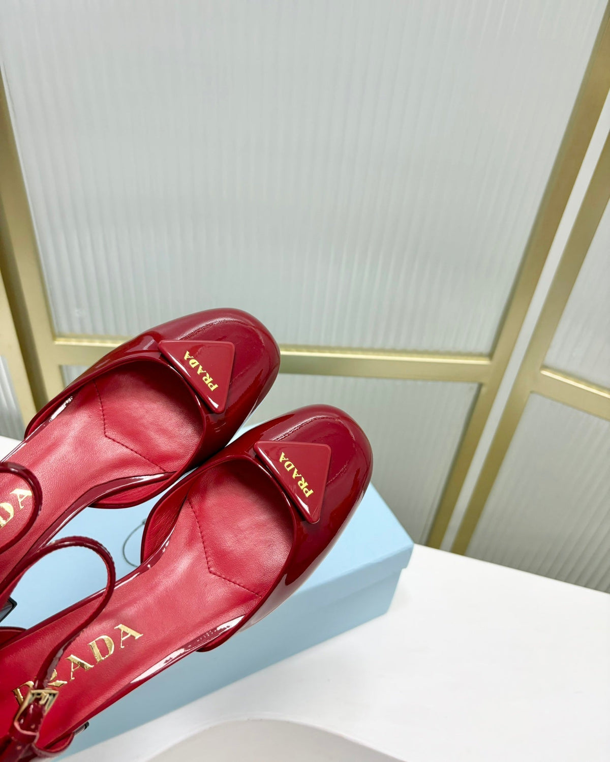 PRADA MARY JANE PUMPS CHERRY CALFSKIN