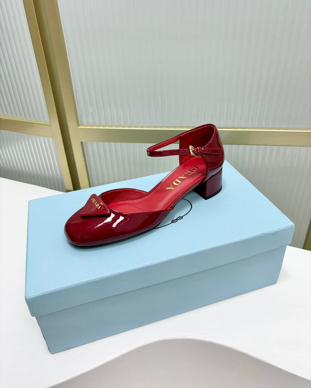 PRADA MARY JANE PUMPS CHERRY CALFSKIN