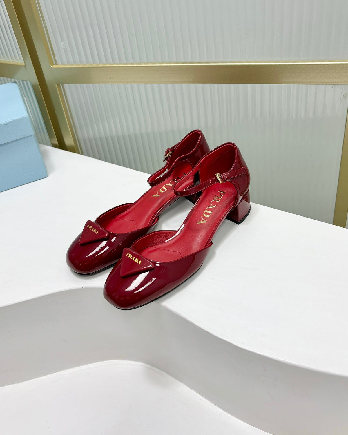 PRADA MARY JANE PUMPS CHERRY CALFSKIN