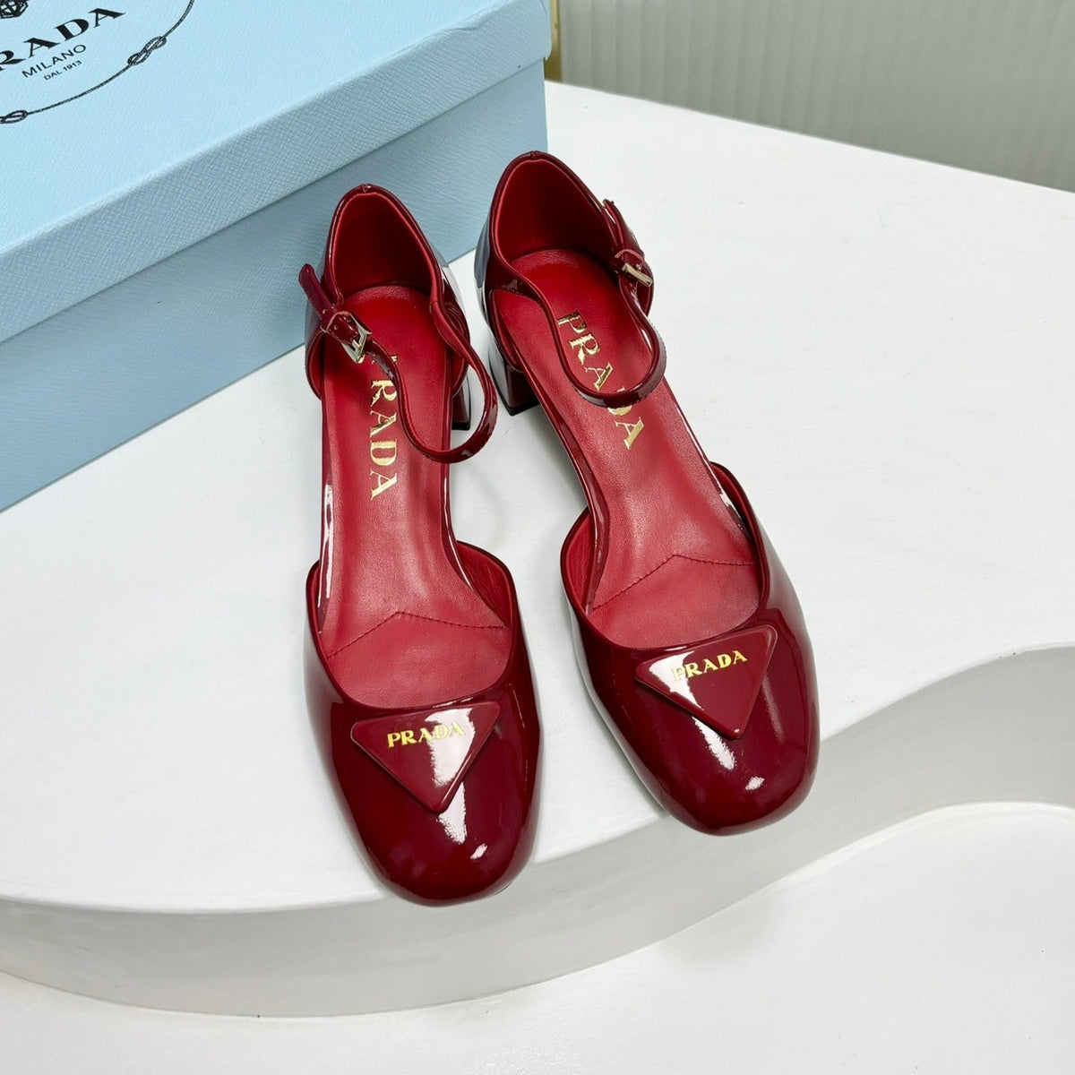PRADA MARY JANE PUMPS CHERRY CALFSKIN