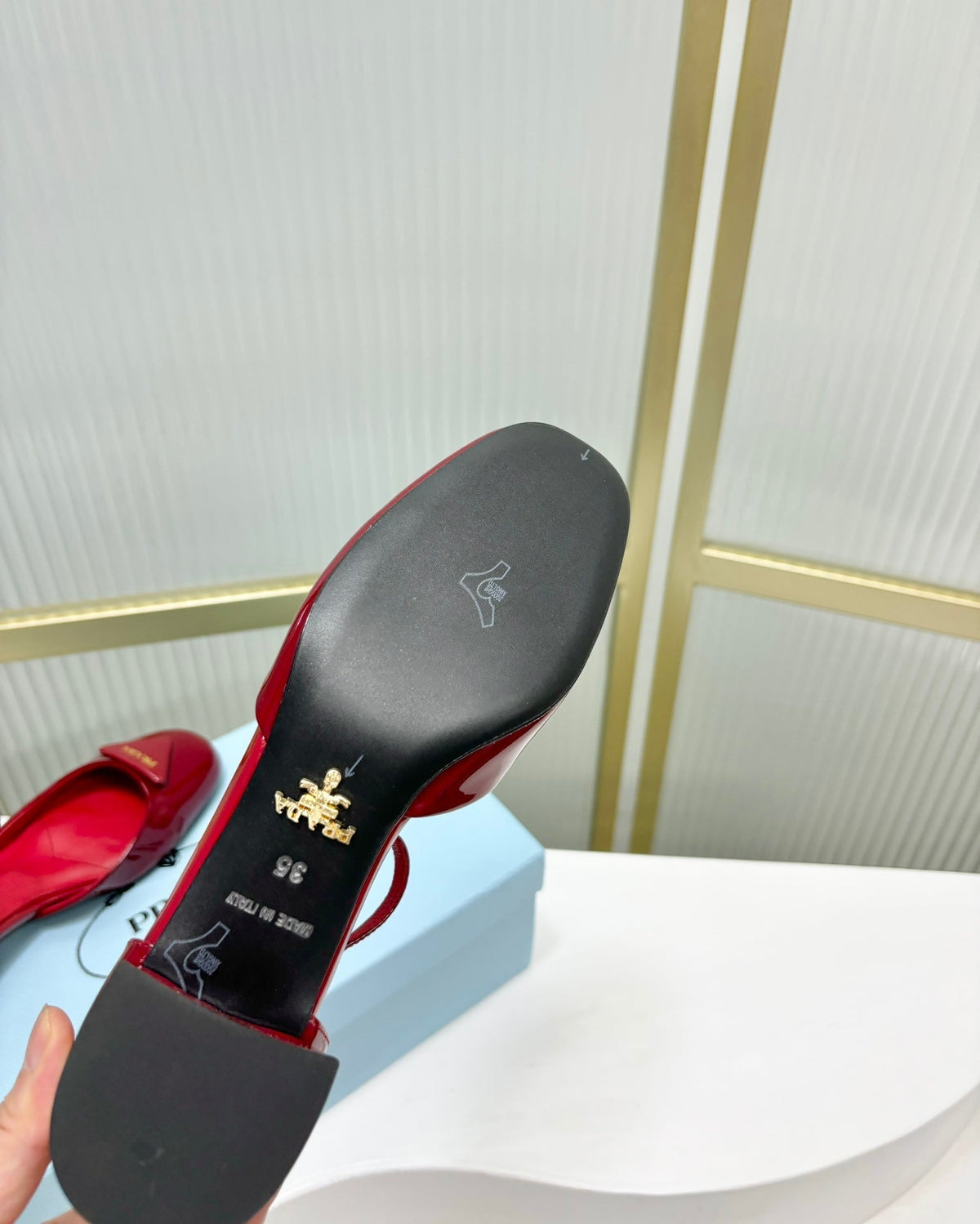 PRADA MARY JANE PUMPS CHERRY CALFSKIN