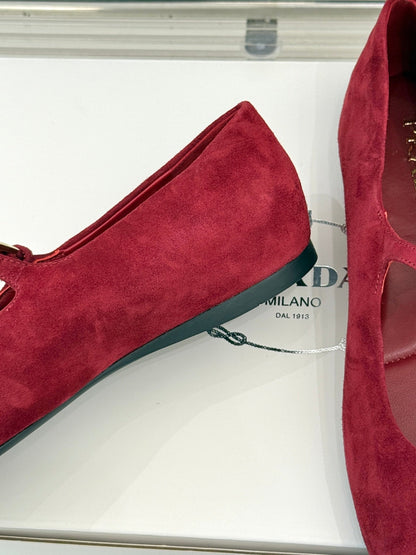 PRADA 25S SOFT PADDED BALLERINAS IN RK RED SUEDE