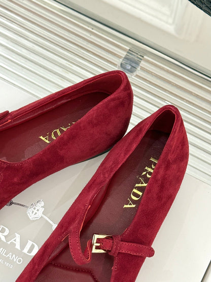 PRADA 25S SOFT PADDED BALLERINAS IN RK RED SUEDE