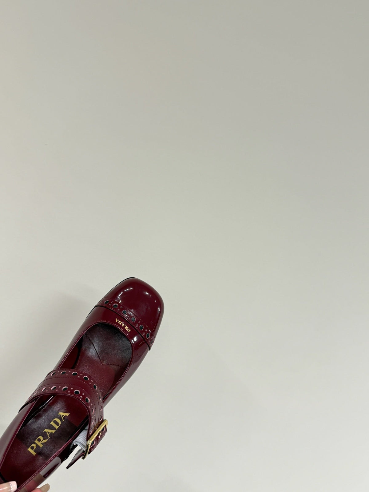 PRADA MARY JANE PUMPS IN BURGUNDY RED GLOSSY CALFSKIN