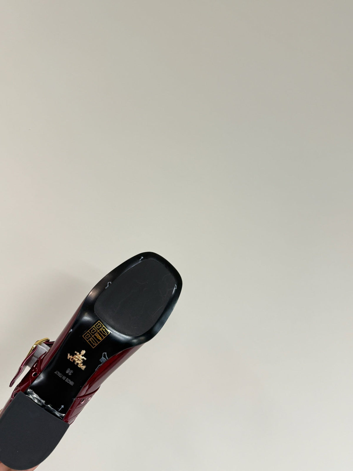 PRADA MARY JANE PUMPS IN BURGUNDY RED GLOSSY CALFSKIN