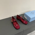 PRADA MARY JANE PUMPS IN BURGUNDY RED GLOSSY CALFSKIN