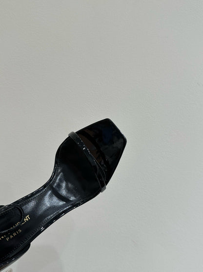 YSL HEELED SANDALS 25S 105 MM IN BLACK GLOSSY LAMBSKIN