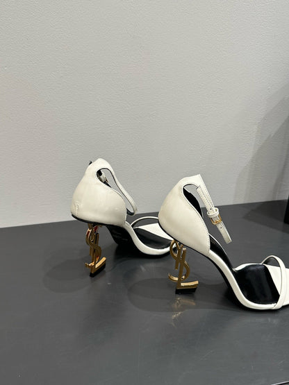 YSL HEELED SANDALS 25S 105 MM IN CREAM WHITE LAMBSKIN