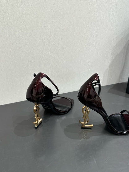 YSL HEELED SANDALS 25S 105 MM IN DARK RED GLOSSY LAMBSKIN